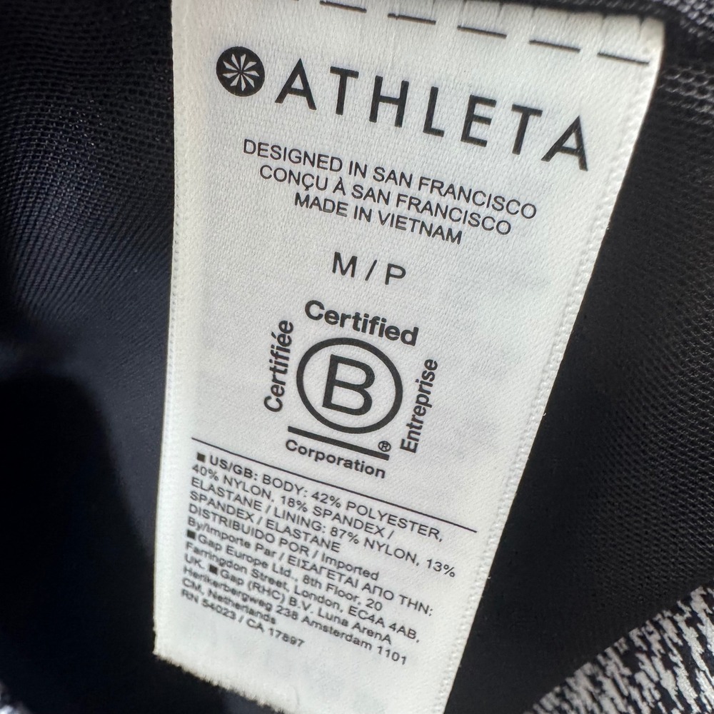 Athleta Black White Herringbone Zip Mock Neck Long Sleeve Dress Pockets Medium P - Picture 3 of 7